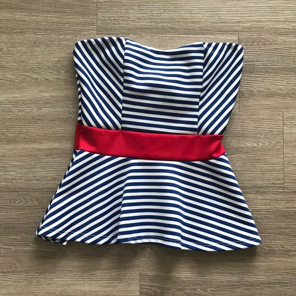 Windsor Tops - Red, white, blue peplum strapless top